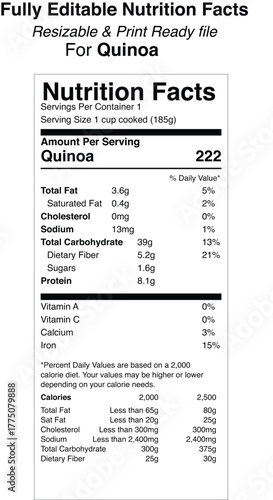 Quinoa nutrition facts label design