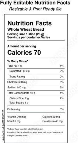 Pomegranate wheat nutrition facts label design