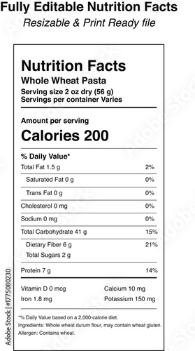 Pomegranate wheat pasta nutrition facts label design
