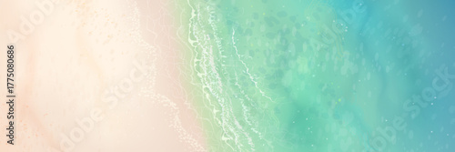Vector beautiful realistic top view illustration of sandy summer beach. Seascape horizontal background
