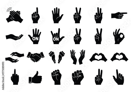 Diverse hand gestures collection symbolizing communication and emotion - Vector icon symbol for website - Icon vector - Blue icon vector - Line and glyph solid icon set