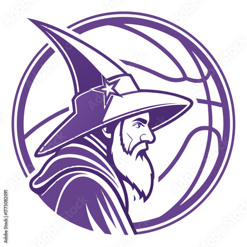 Wizard Magic Circle Background Vector Emblem Flat Purple Tones Solid Fills Fantasy Mascot Logo Design

