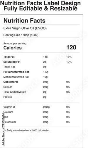 Nutrition facts label design for extra virgin olive oil