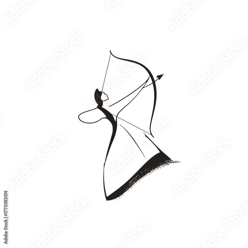 Abstract illustration of archer aiming with bow and arrow isolated