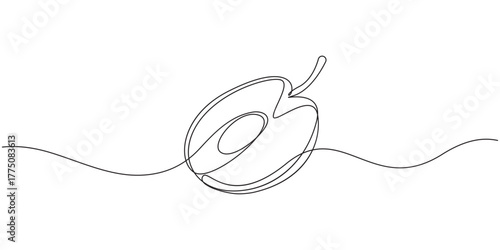 plum fruit continuous single line art vector illustration,Continuous Line Drawing of Peaches with Halved Fruit