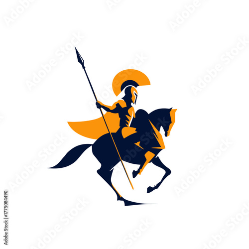 Equestrian warrior illustration silhouette of a rider on a rearing horse