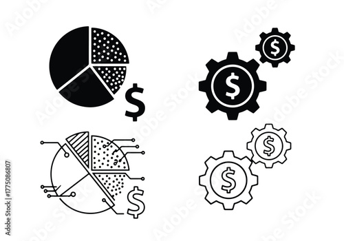 Financial data analysis and business growth icons set - Vector icon symbol for website - Icon vector - Blue icon vector - Line and glyph solid icon set