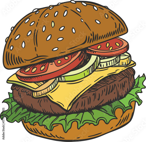 Delicious double cheeseburger with fresh toppings and sesame seed bun