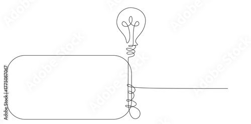 One continuous line drawing of a lightbulb for an idea and a speech bubble for a quote, a minimalist vector concept