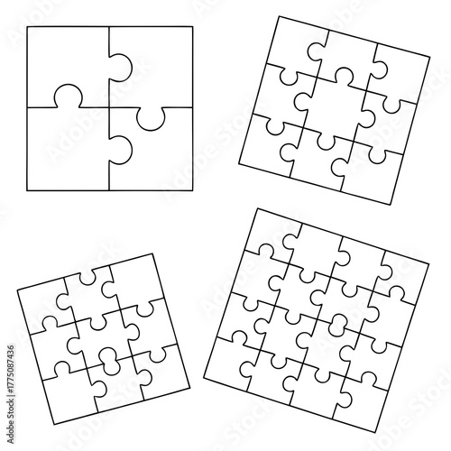 Four different jigsaw puzzles with various numbers of pieces