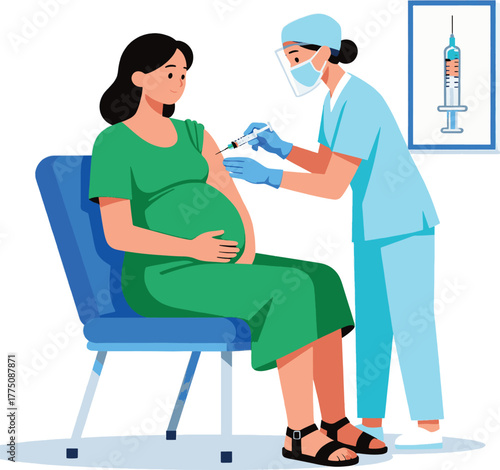 PrintIllustration of Pregnant Woman Receiving Prenatal Check-up from Doctor