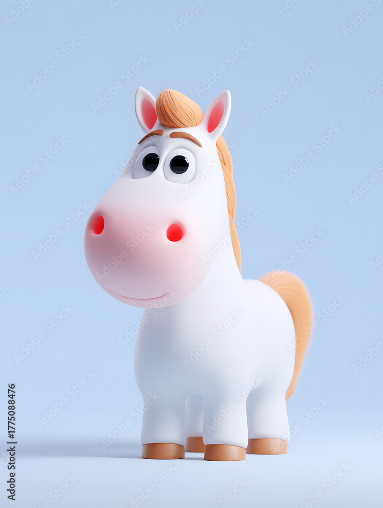 Naklejka premium Horse Year IP cute white cartoon horse full body render