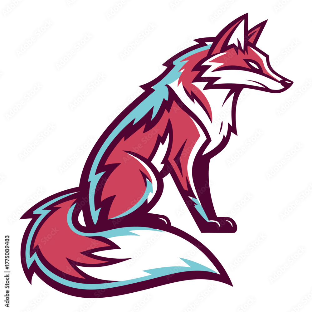 Obraz premium Glitch Fox Mascot Logo Vector, Magenta and Cyan Flat Esport Emblem Design with Transparent Background