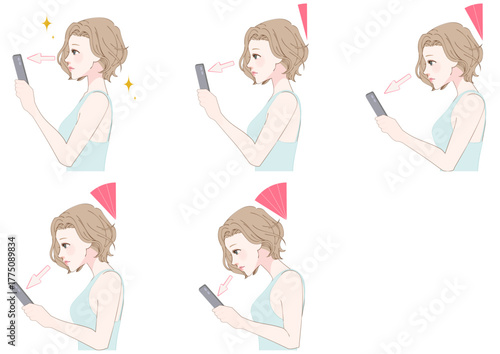 スマホ首の悪化段階女性横向きセット