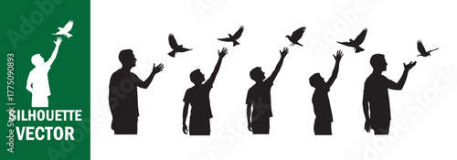 People Releasing or Holding Doves Silhouettes