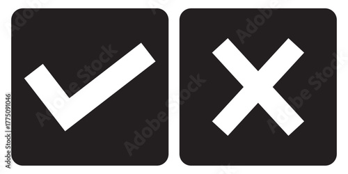Check box right and wrong buttons and yes or no checkmark icons. Tick and Cross check mark vector icons. 
