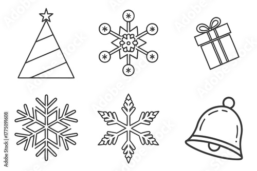 A clean and modern collection of thin lined christmas icons perfect for festive digital and print designs featuring classic holiday elements in a minimalist style