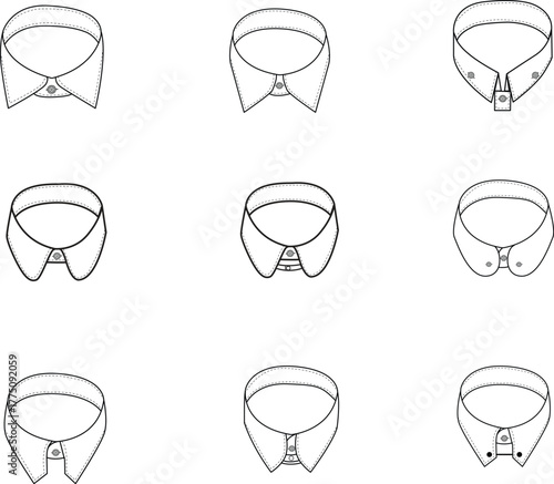 Vector Set of Men’s Shirt Collar Types – Fashion Flat Technical Drawing for Apparel Design