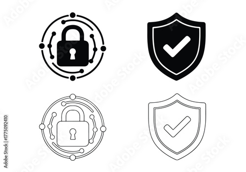 Security and protection icons padlock and shield symbols - Vector icon symbol for website - Icon vector - Blue icon vector - Line and glyph solid icon set