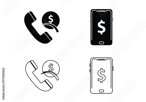 Mobile banking and online phone payment icons set - Vector icon symbol for website - Icon vector - Blue icon vector - Line and glyph solid icon set
