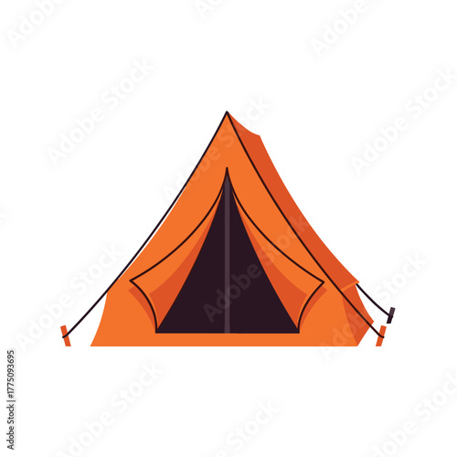 A vibrant orange camping tent stands ready for adventure, illustrating outdoor recreation and wilderness exploration.