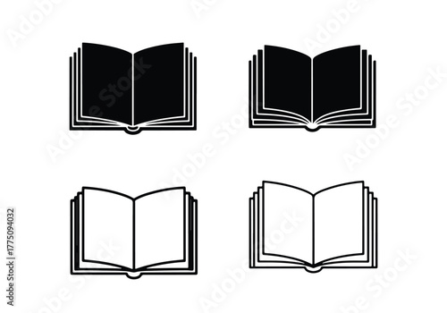 Open books collection four icons book graphics learning knowledge - Vector icon symbol for website - Icon vector - Blue icon vector - Line and glyph solid icon set