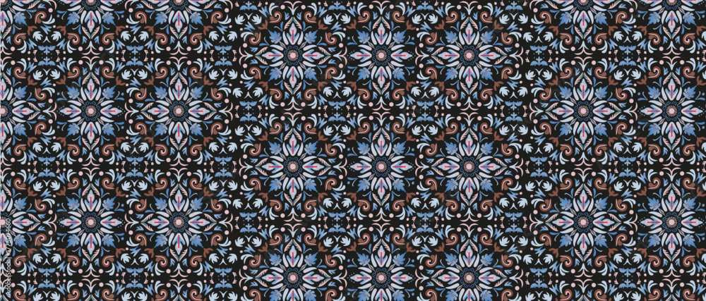 Fototapeta premium Dark Talavera Poblana Seamless Pattern – Mexican Tile Blues