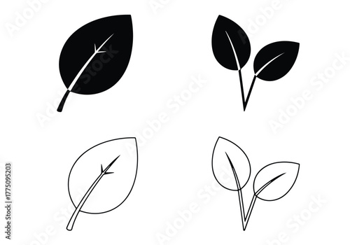 Four leaf icons simple outline and solid shapes - Vector icon symbol for website - Icon vector - Blue icon vector - Line and glyph solid icon set