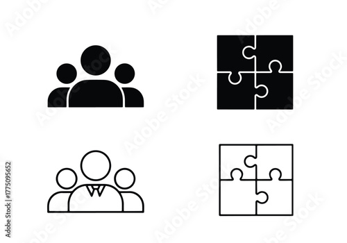 Teamwork and collaboration concept icons for business - Vector icon symbol for website - Icon vector - Blue icon vector - Line and glyph solid icon set