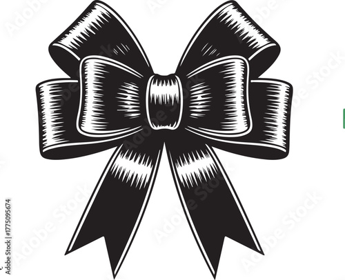Black ribbon bow with detailed shading decorative bow