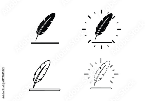 Feather pen icon set creative writing and education - Vector icon symbol for website - Icon vector - Blue icon vector - Line and glyph solid icon set