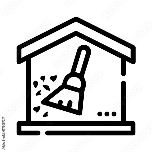 Sweeping inside action cleaning dust, dirt indoors. Suitable for household cleaning, home maintenance, cleanliness, chores, housekeeping, and responsibilities concepts.
