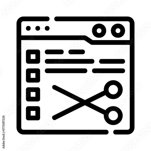 Code editor with a cut icon suitable for software development websites, programming blogs, technology articles, coding tutorials, and educational materials.
