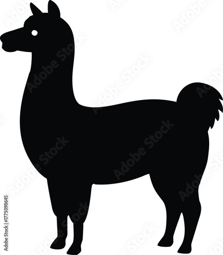 Black Llama Silhouette Icon Isolated on White Background