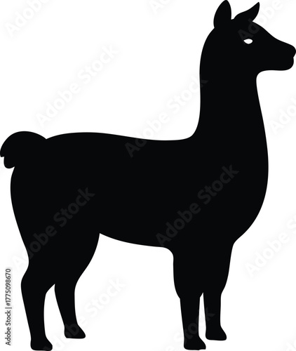 Black Llama Silhouette Icon Isolated on White Background