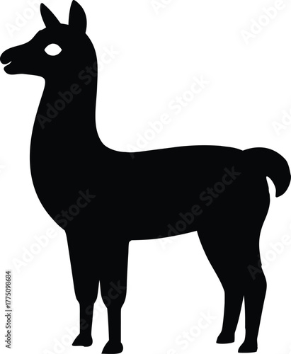 Black Llama Silhouette Icon Isolated on White Background