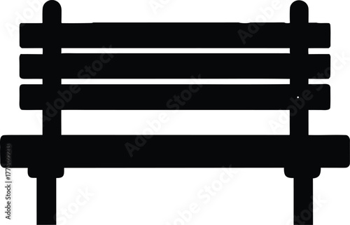 Park bench silhouette clip art vector illustration. Black silhouette of wooden park bench isolated on white background