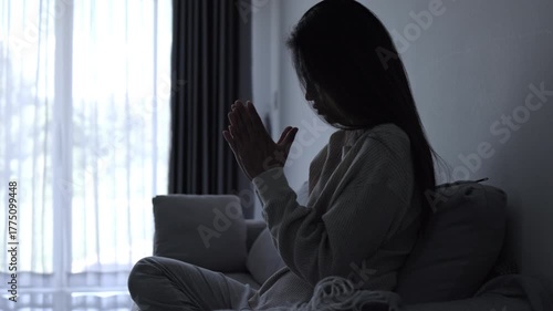 Tired, headache and stress of woman in living room with mental health, fatigue and sad problem. Face, depression and frustrated male person with anxiety, brain fog or crisis of failure.