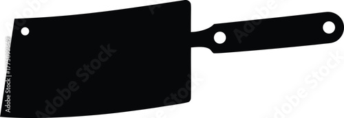 Black Silhouette of Butcher Cleaver Knife Icon Isolated on White Background