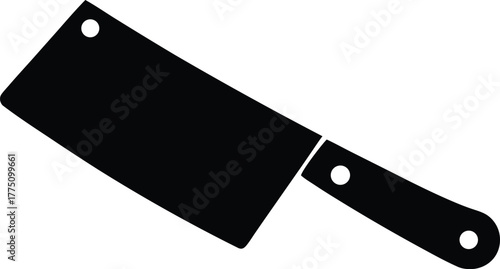 Black Silhouette of Butcher Cleaver Knife Icon Isolated on White Background