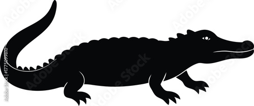 Black Crocodile Silhouette Vector Illustration – Wild Reptile Animal Clip Art