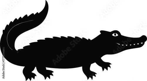 Black Crocodile Silhouette Vector Illustration – Wild Reptile Animal Clip Art