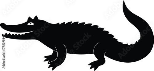 Black Crocodile Silhouette Vector Illustration – Wild Reptile Animal Clip Art