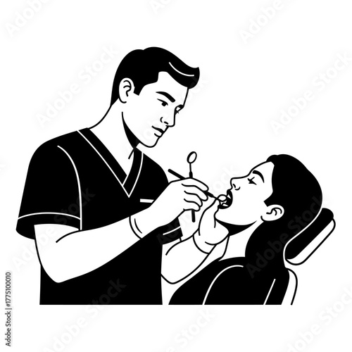 Dentist examining patients teeth during dental checkup procedure.