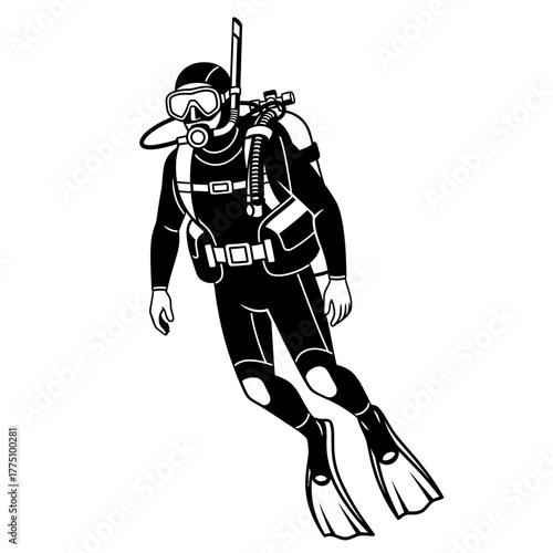 Professional scuba diver exploring the deep ocean waters with equipment.