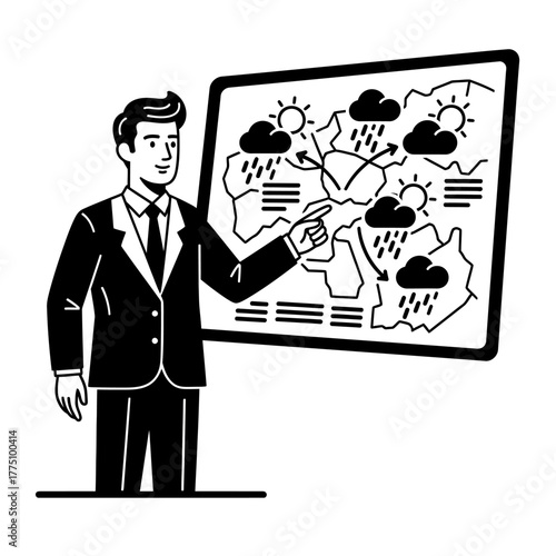 Weather forecaster presenting the weather forecast on the screen.