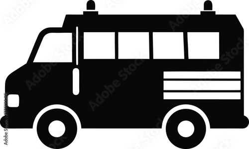 Vector firefighter truck silhouette symbol. Heavy emergency vehicle graphic design, Emergency rescue truck icon.