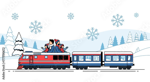 Winter Train Journey A Festive Ride Through the Snowy Landscape with Happy Passengers