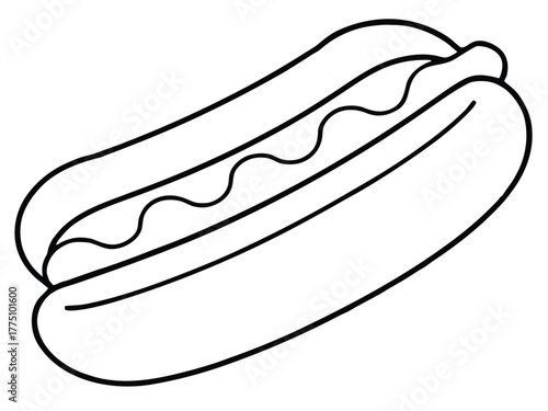 Hot dog outline vector, Hot dog line drawing simple fast food illustration design