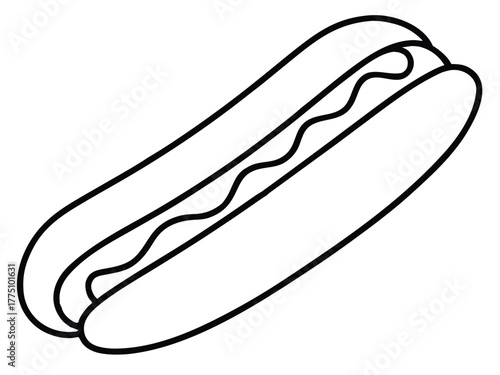 Hot dog outline vector, Hot dog line drawing simple fast food illustration design